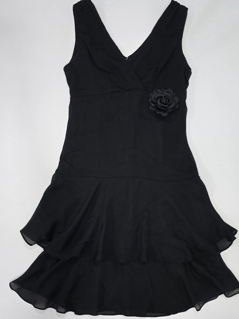 Rabbit Rabbit Rabbit ✦ Sleeveless V-Neck Chiffon Dress ✦ Floral Accent Black 4 - Picture 6 of 12
